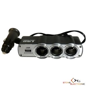 Adaptor triplu auto, conectare bricheta, 3 iesiri plus port USB, 12/24V