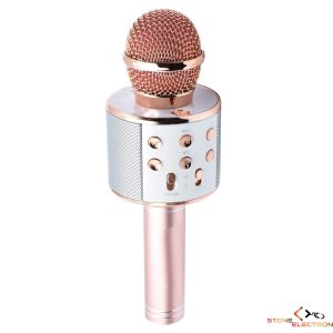Microfon karaoke, Auriu, boxa inclusa, Bluetooth, SD Card, USB, AUX