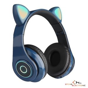 Casti Wireless CAT EAR Cu Bluetooth, Functie Handsfree, Radio Fm, Lumini RGB - HL-89 ALBASTRU