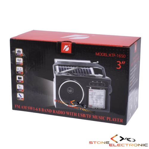 Radio Portabil Cu Panou Solar Rabatabil, Acumulator 18650, Cititor USB/TF, AM/FM/SW1-6, Lampa Led, Negru – KTF-1650 - imagine 7