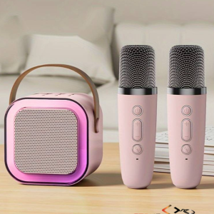 Boxa bluetooth portabila cu doua microfoane wireless, Putere 6w, Karaoke, Bluetooth
