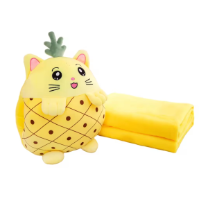 Jucarie de plus ananas Stone®, dimensiuni 25X30X30cm, cu Paturica pufoasa, dimensiuni 180x100cm,Galben