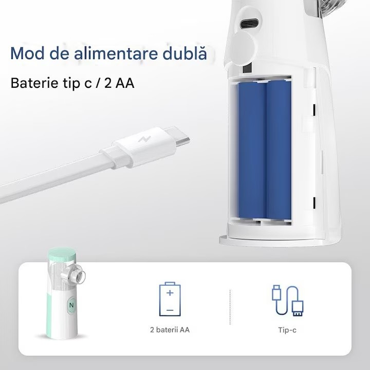 Aparat cu aerosoli Stone®, nebulizator pentru copii si adulti, portabil, tehnologie mesh, 3 nivele de putere, silentios, culoare alb/verde-W303 - imagine 6