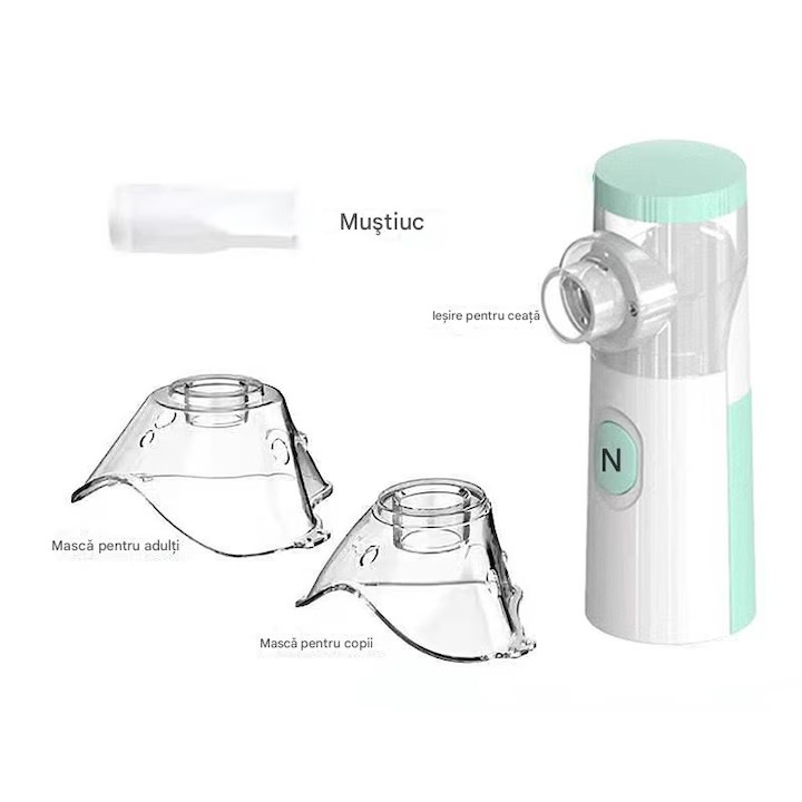 Aparat cu aerosoli Stone®, nebulizator pentru copii si adulti, portabil, tehnologie mesh, 3 nivele de putere, silentios, culoare alb/verde-W303 - imagine 2