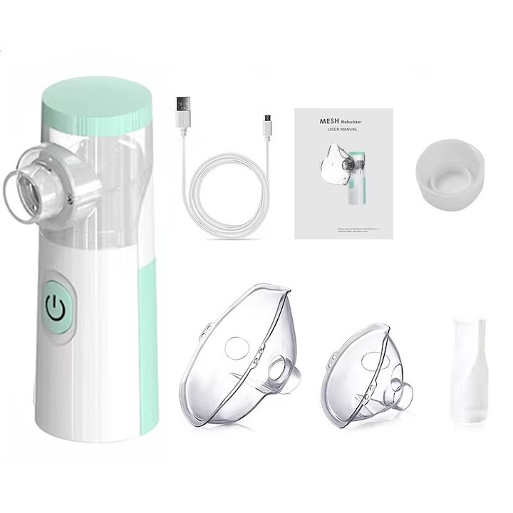 Aparat cu aerosoli Stone®, nebulizator pentru copii si adulti, portabil, tehnologie mesh, 3 nivele de putere, silentios, culoare alb/verde-W303 - imagine 11