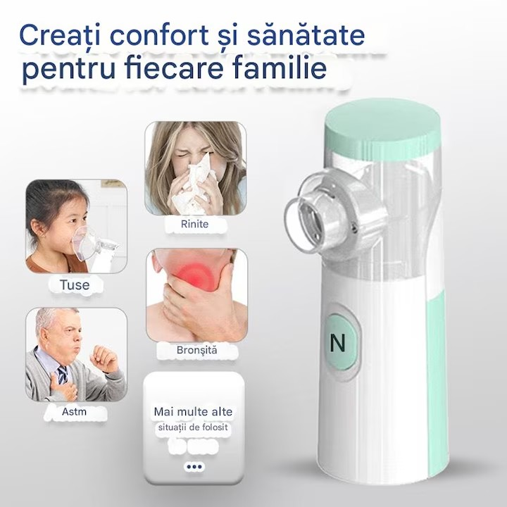 Aparat cu aerosoli Stone®, nebulizator pentru copii si adulti, portabil, tehnologie mesh, 3 nivele de putere, silentios, culoare alb/verde-W303 - imagine 8