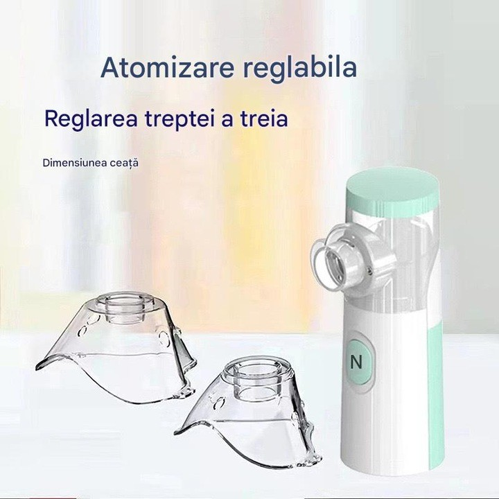 Aparat cu aerosoli Stone®, nebulizator pentru copii si adulti, portabil, tehnologie mesh, 3 nivele de putere, silentios, culoare alb/verde-W303 - imagine 5