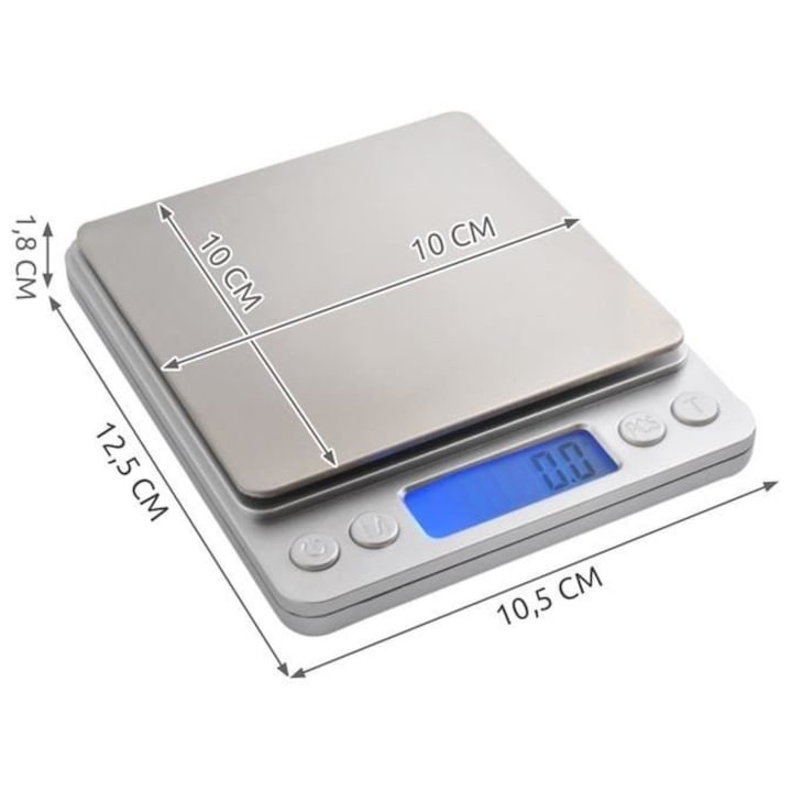 Cântar Electronic Digital cu Ecran LCD Iluminat și Funcție TARA, 0.1g - 2kg - L-2000 - imagine 5