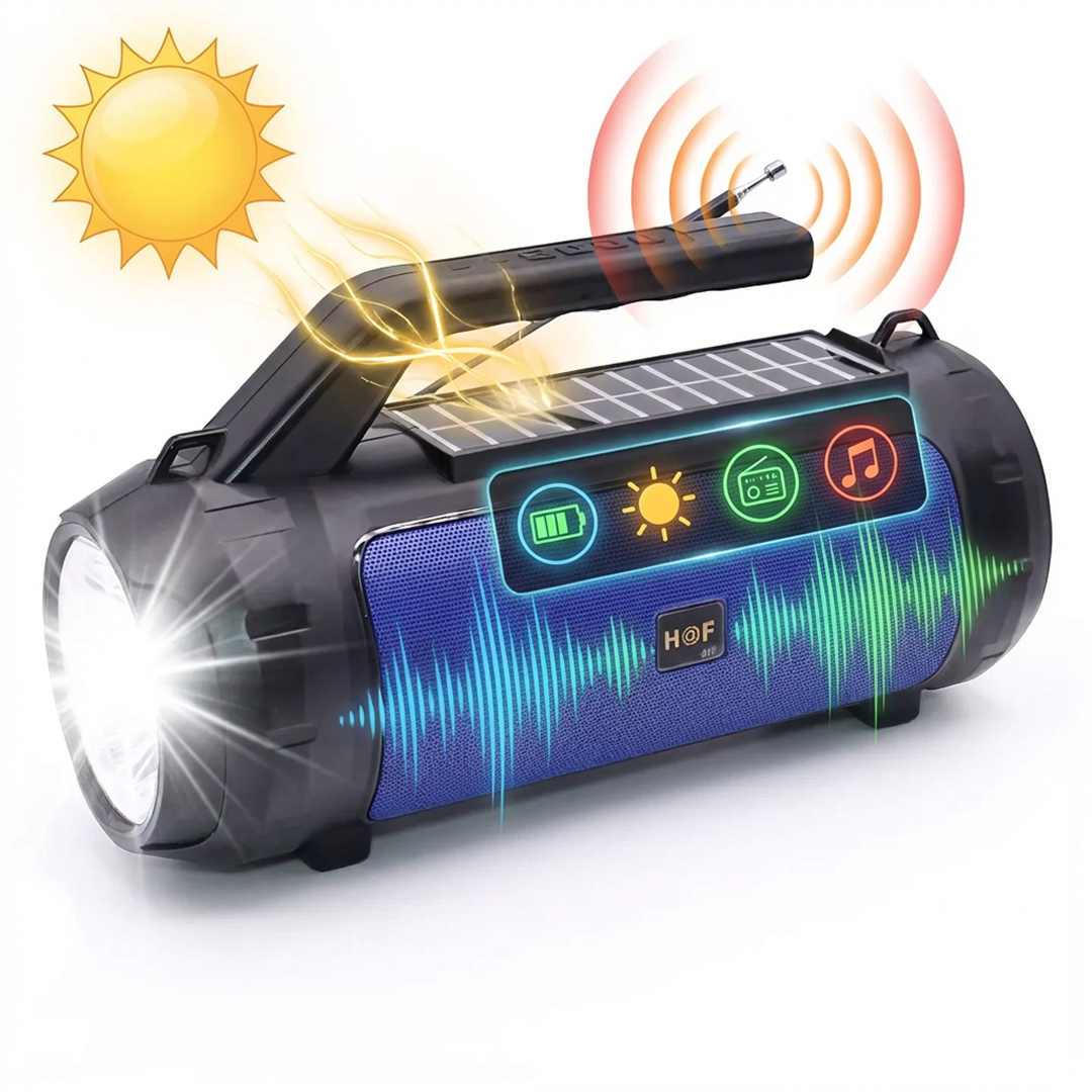 Boxa Portabila Multifunctional, Radio FM, Bluetooth, Incarcare Solara & Manuala, Lanterna + Lampa LED, microSD, Waterproof, 5000 mAh - HF-U39