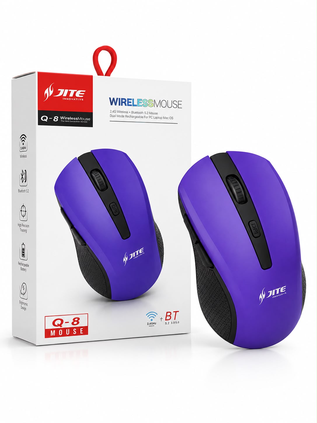 Mouse Wireless 2.4G, Bluetooth 5.2 Pentru PC Laptop Mac OS- Q8 - imagine 2