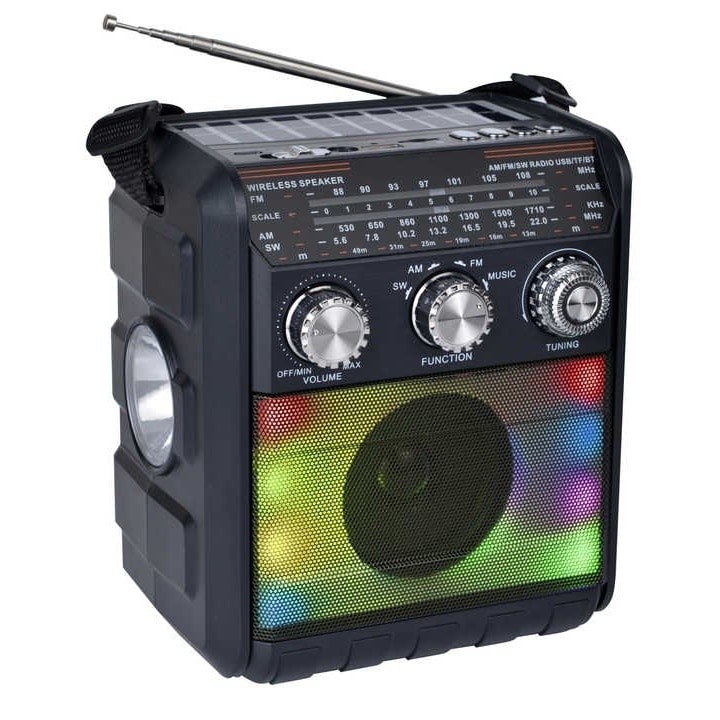 Radio Portabil cu Jocuri Lumini si Panou Solar, AM FM SW, USB AUX MP3 Lampa LED,10W - FP-2391-S - imagine 2