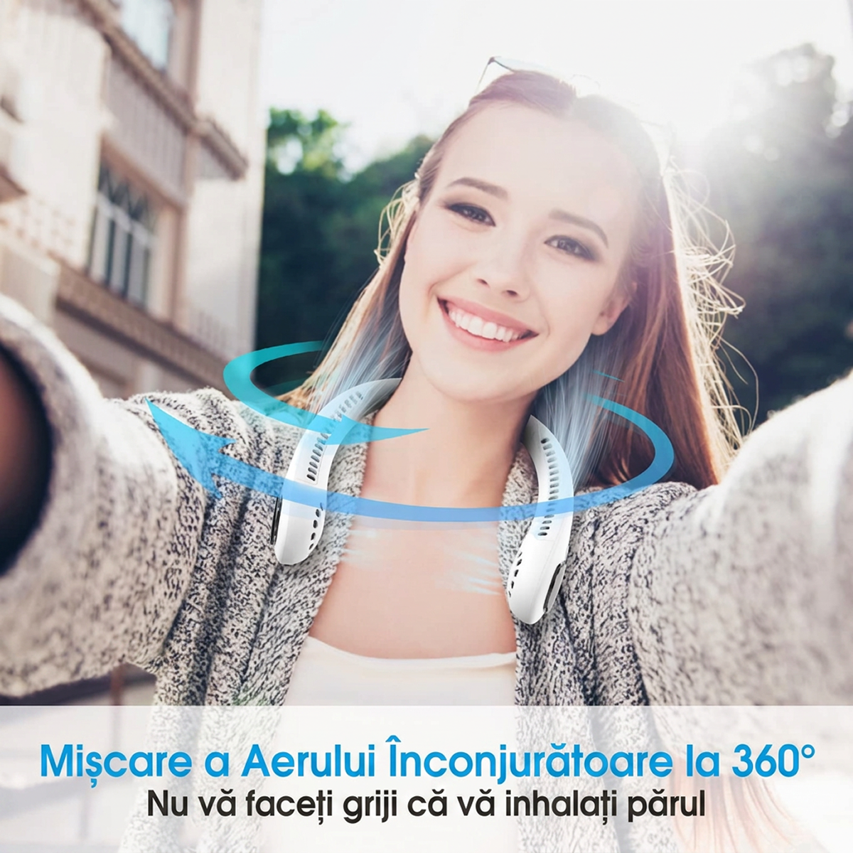 Ventilator Portabil pentru Gat | Fara Lame 360° | 64 Orificii Aer, 3 Viteze, USB, Maini Libere -HL1 - imagine 2