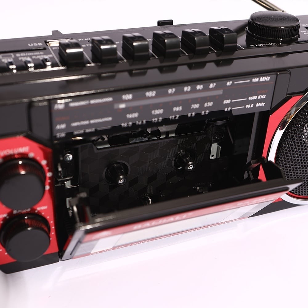 Radio Casetofon Portabil | Caseta Bluetooth | Inregistrare Derulare Radio FM Mufa Casti | Rosu/Negru- RX-250 - imagine 2