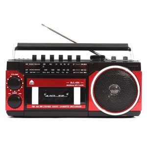 Radio Casetofon Portabil | Caseta Bluetooth | Inregistrare Derulare Radio FM Mufa Casti | Rosu/Negru- RX-250