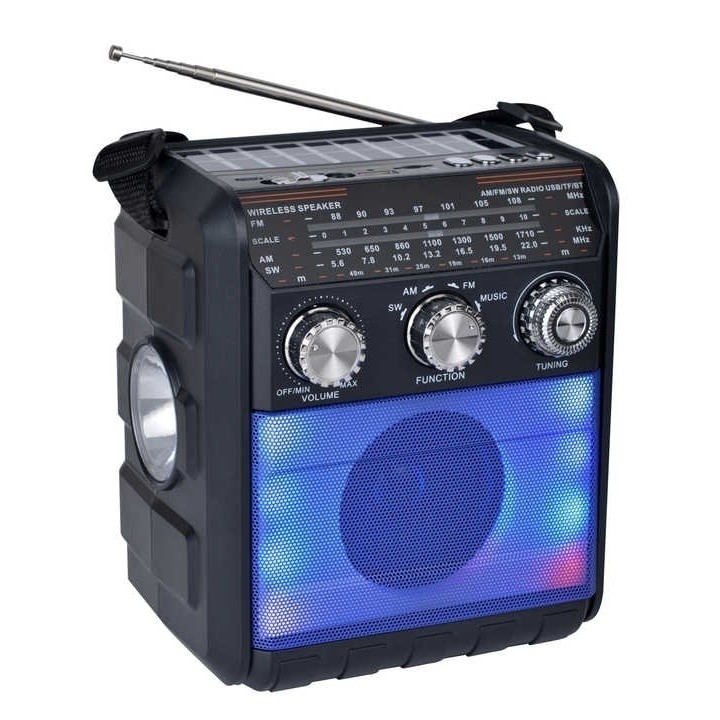 Radio Portabil cu Jocuri Lumini si Panou Solar, AM FM SW, USB AUX MP3 Lampa LED,10W - FP-2391-S