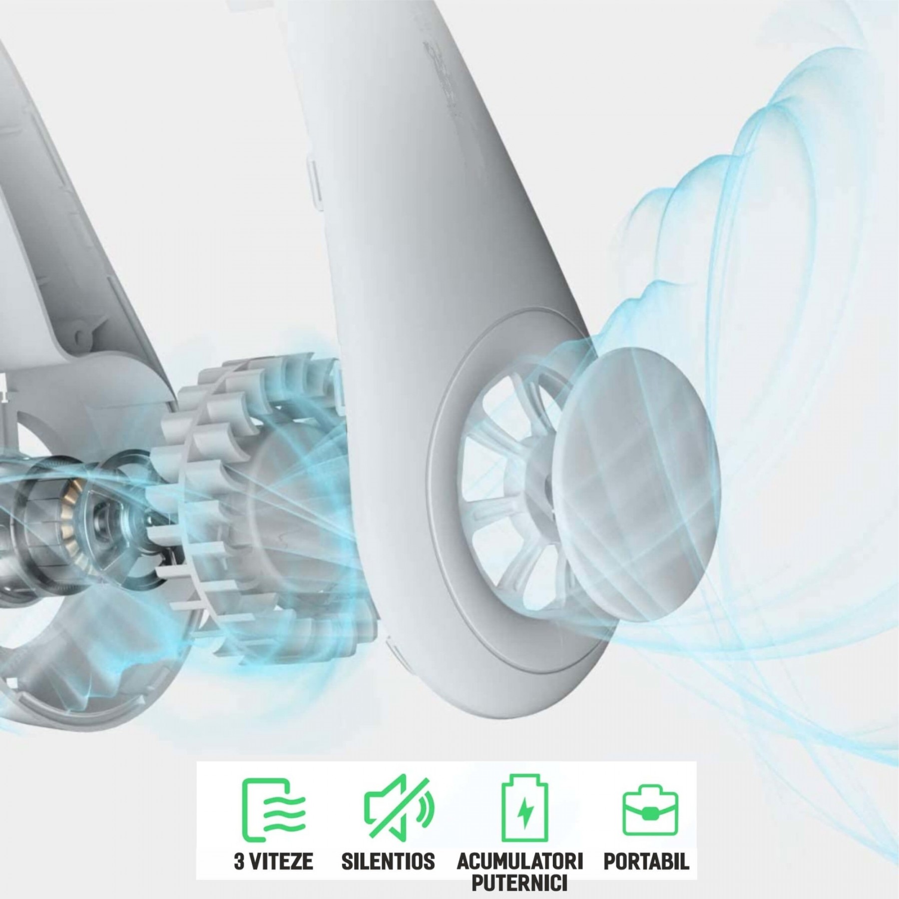 Ventilator Portabil pentru Gat | Fara Lame 360° | 64 Orificii Aer, 3 Viteze, USB, Maini Libere -HL1 - imagine 4