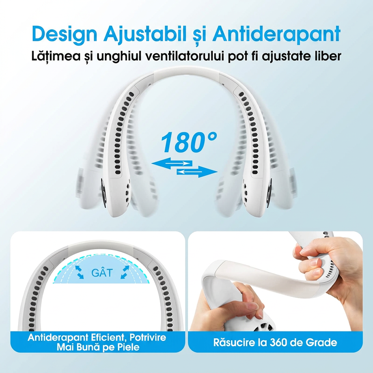 Ventilator Portabil pentru Gat | Fara Lame 360° | 64 Orificii Aer, 3 Viteze, USB, Maini Libere -HL1 - imagine 3