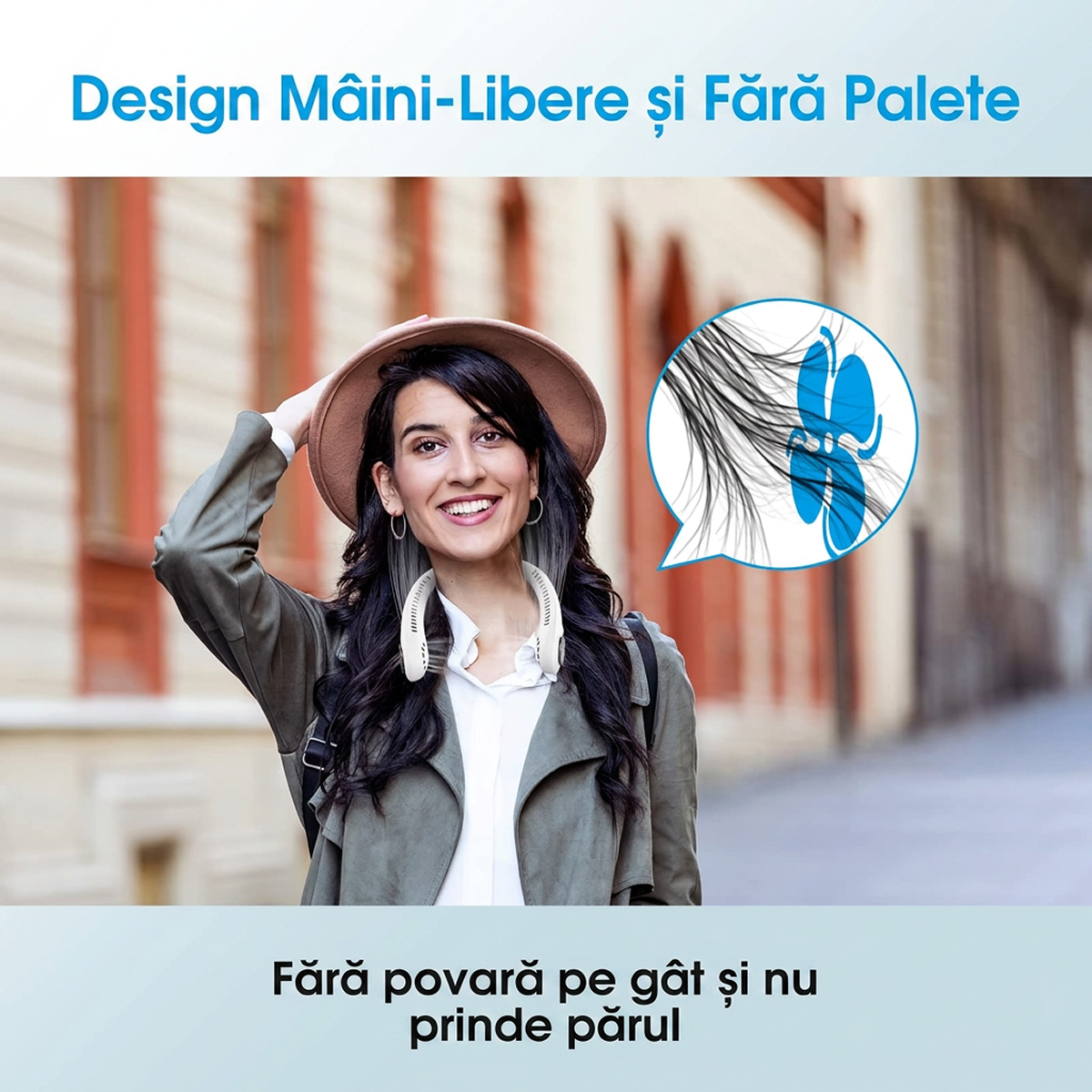 Ventilator Portabil pentru Gat | Fara Lame 360° | 64 Orificii Aer, 3 Viteze, USB, Maini Libere -HL1 - imagine 5